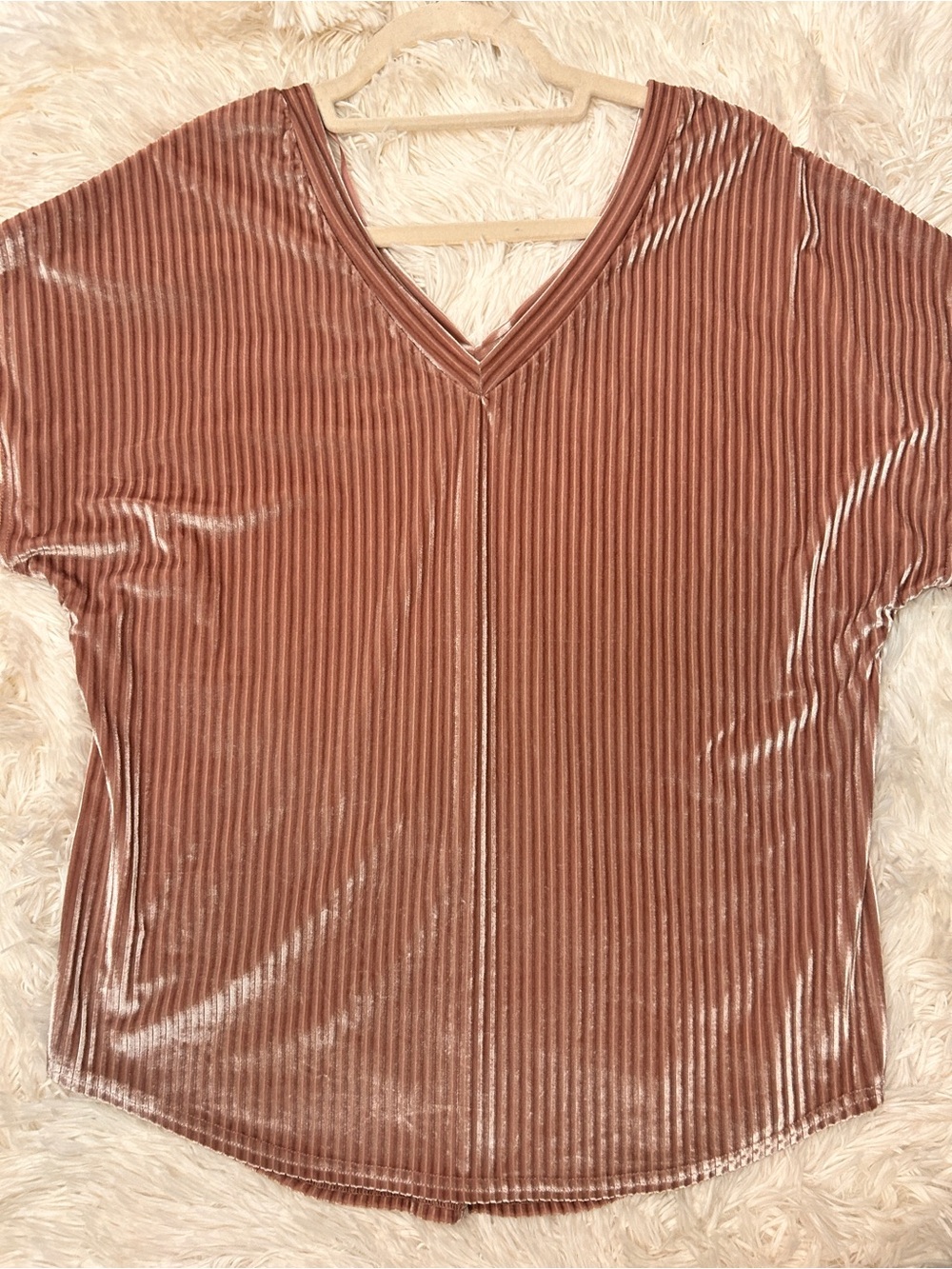 She + Sky V-Neck Velvet Ribbed Top - Size Medium